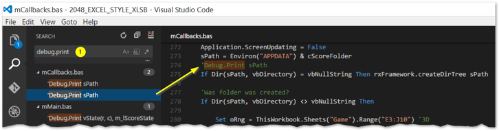 Visual Studio Code VBA serach