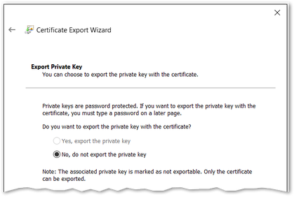 Export certificate wizard