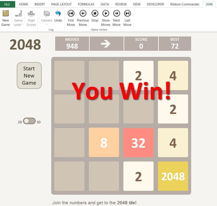 2048 Feito no Microsoft Excel 