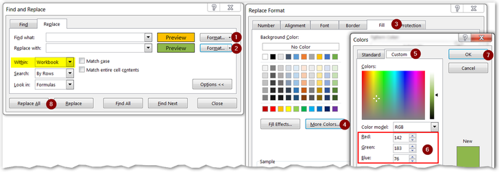 RGB color replacement in Excel