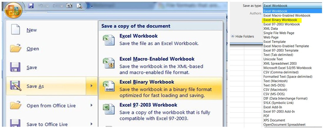 How to save as binary Excel workbook  XLSB