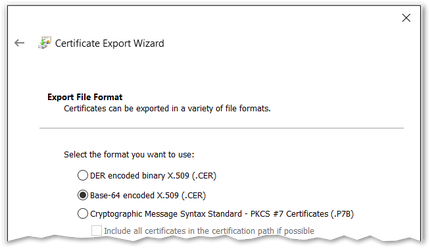 Export certificate wizard