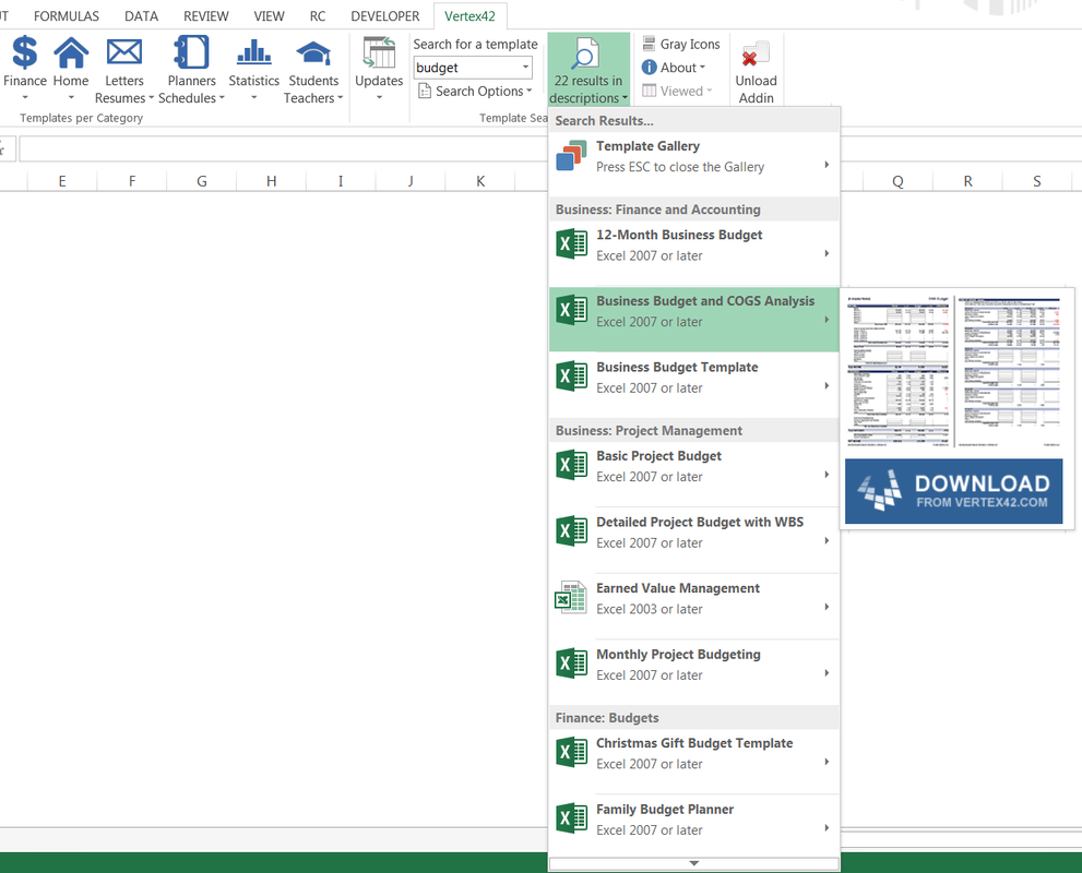 vertex42 template gallery excel addin powered by ribbon commander
