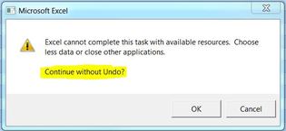 Excel cannot complete task with available resources