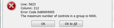 Max number of controls in a custom Ribbon Group: 4,000