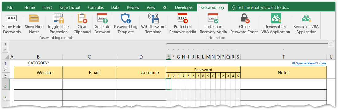 excel template password keeper