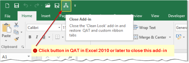Ribbon using Clean Look Excel add-in 
